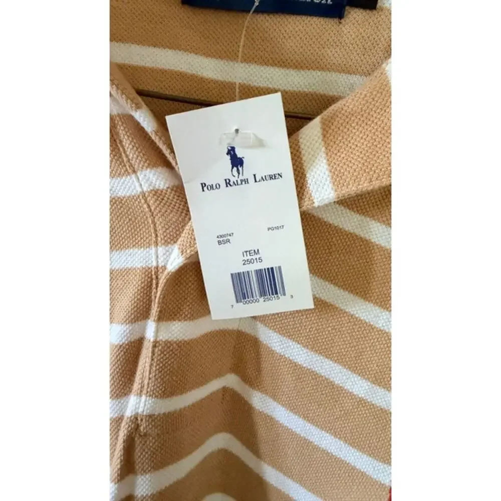 Polo Ralph Lauren Men’s 5X Tan White Stripe Big Pony Polo Shirt NWT Flawed